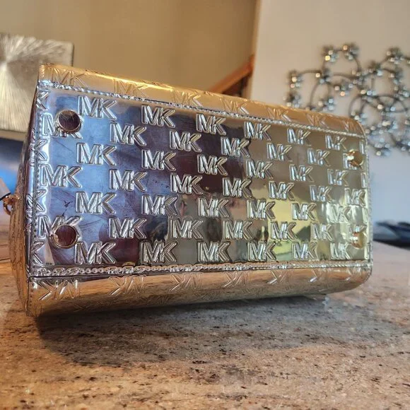 Michael Kors Gold Embossed MK Gold Metallic-Finish Grayson Satchel - Picture 5 of 16